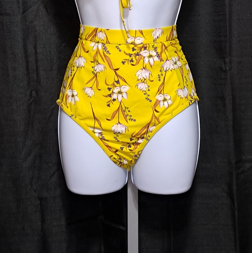 Floral Yellow High-Waisted Bikini Bottom